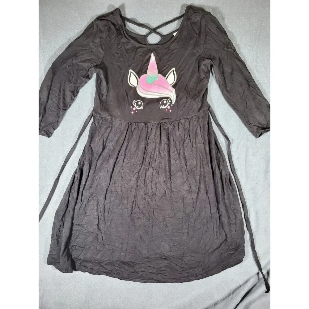 Justice Girls‎ Unicorn Dress 3/4 Sleeve Black Size 12